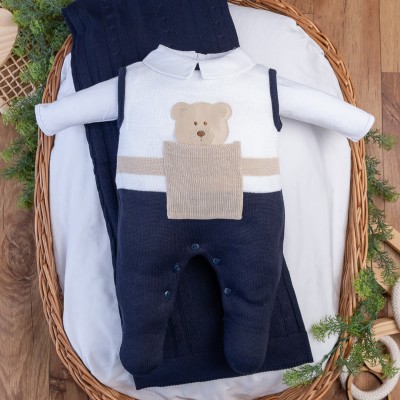 Saída de Maternidade Theodoro Liso - Azul Marinho